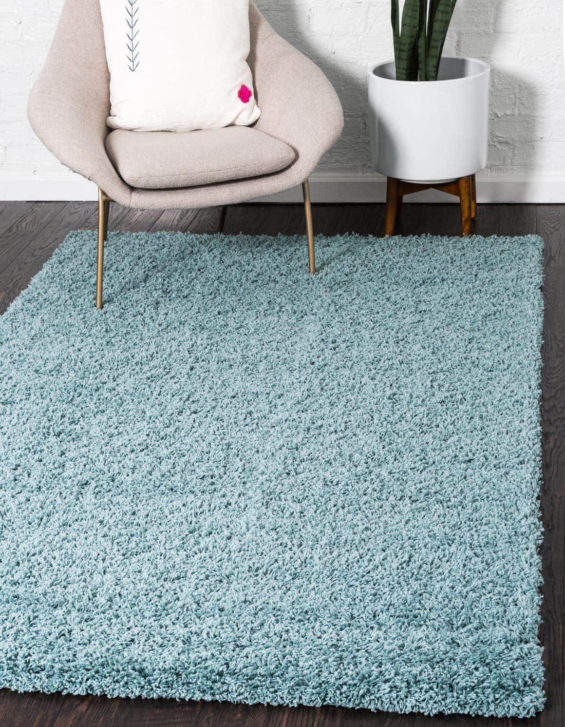 Unique Loom 8' 0 x 11' 0 Rectangle Solid Shag Light Slate Blue Area Rug