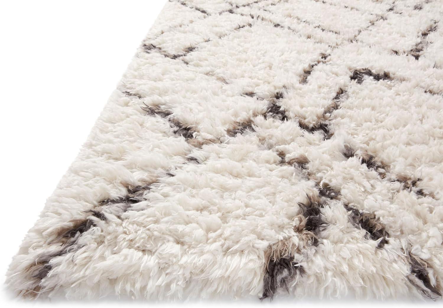 Ivory and Bark Geometric Shag Area Rug, 9'-2" x 12'-6"