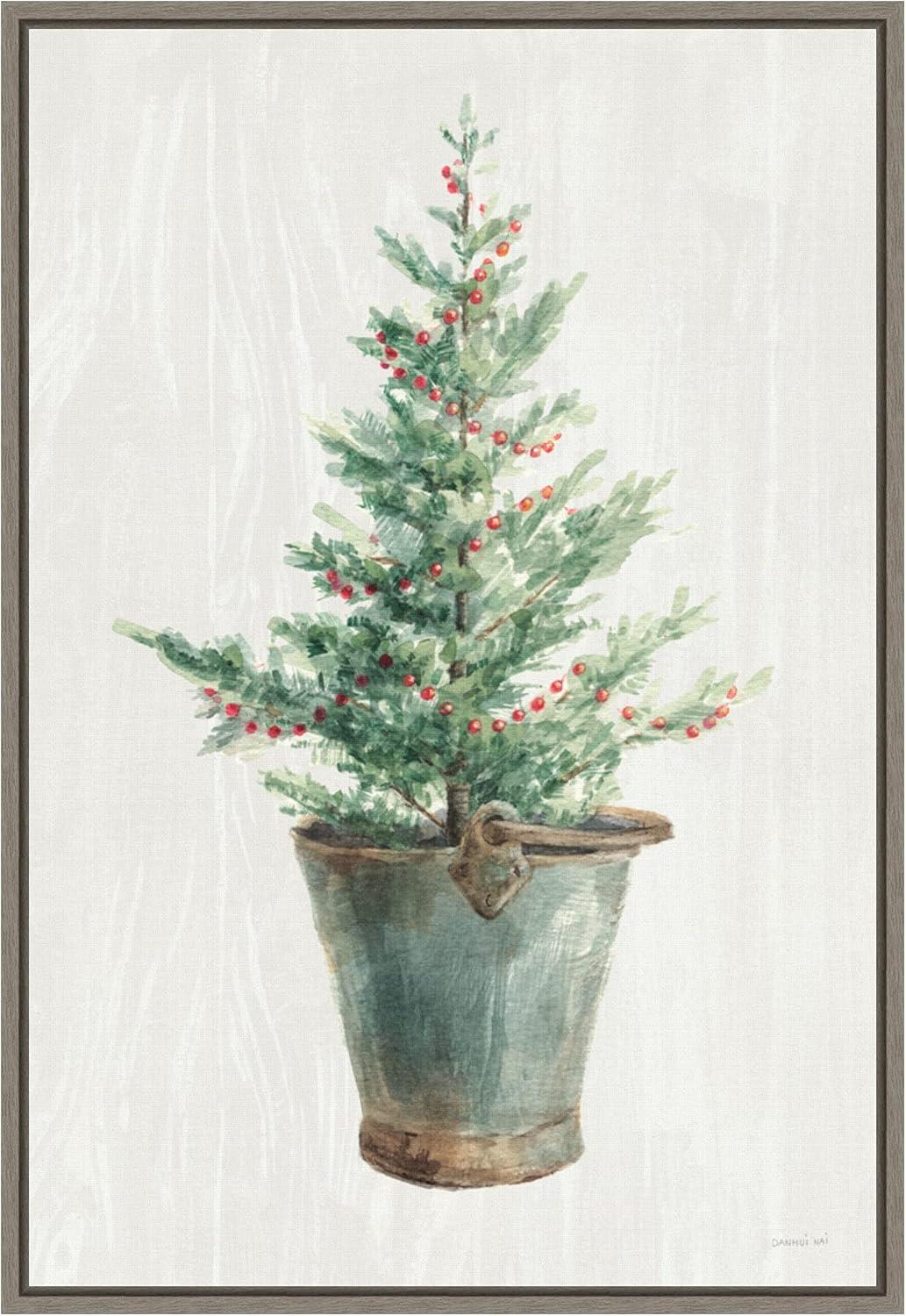 White and Bright Christmas Tree Framed Canvas Wall Art