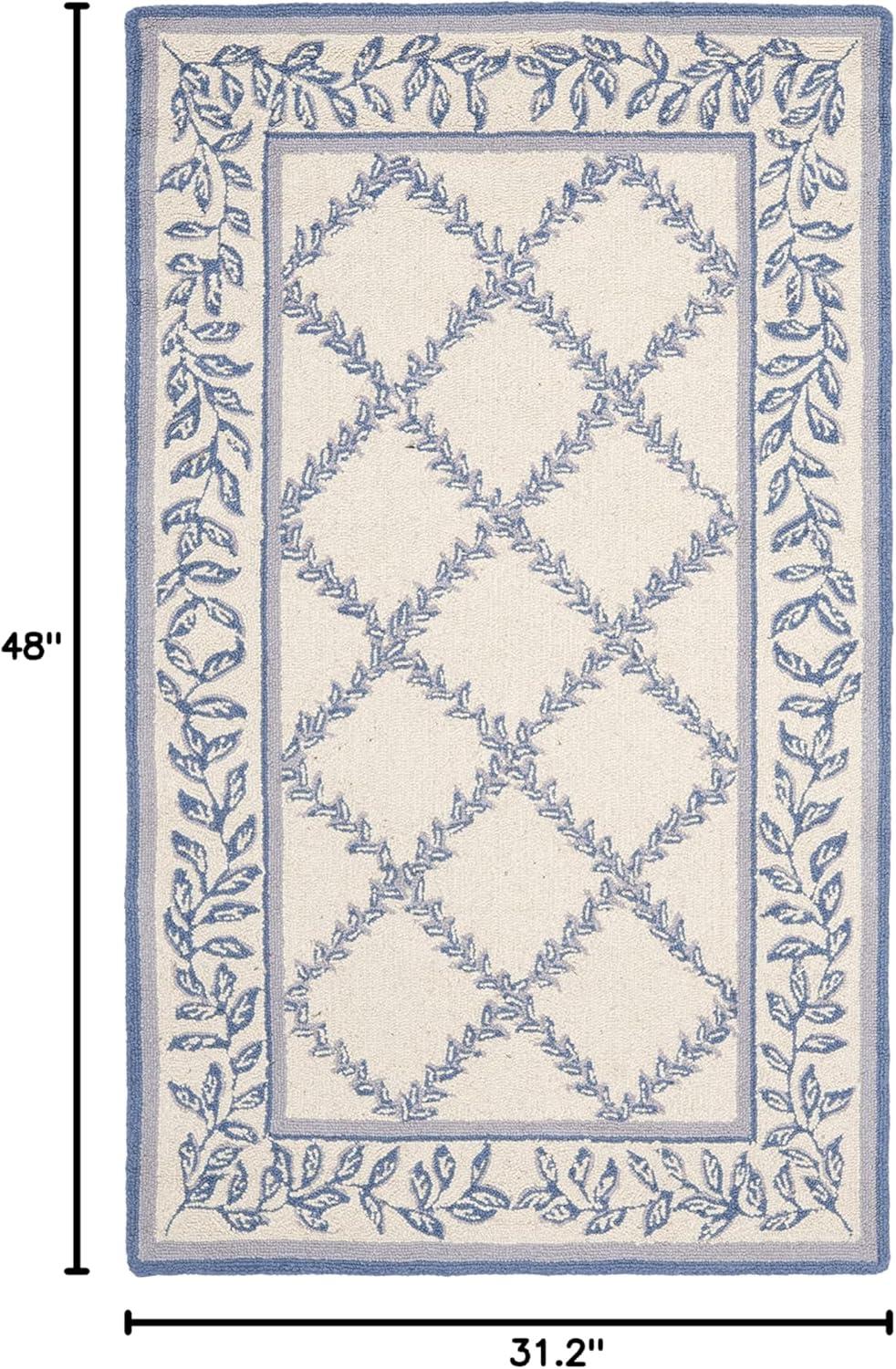 SAFAVIEH Chelsea Alecia Geometric Borders Wool Area Rug, Ivory/Light Blue, 2'6" x 4'