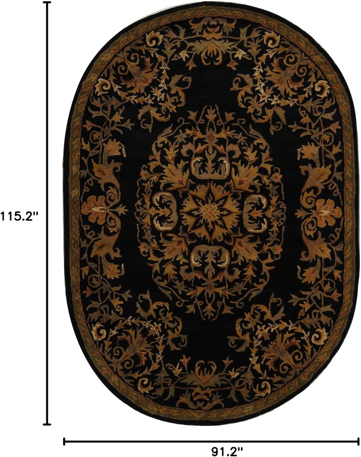 Handmade Black Oval Wool and Cotton Tufted Rug