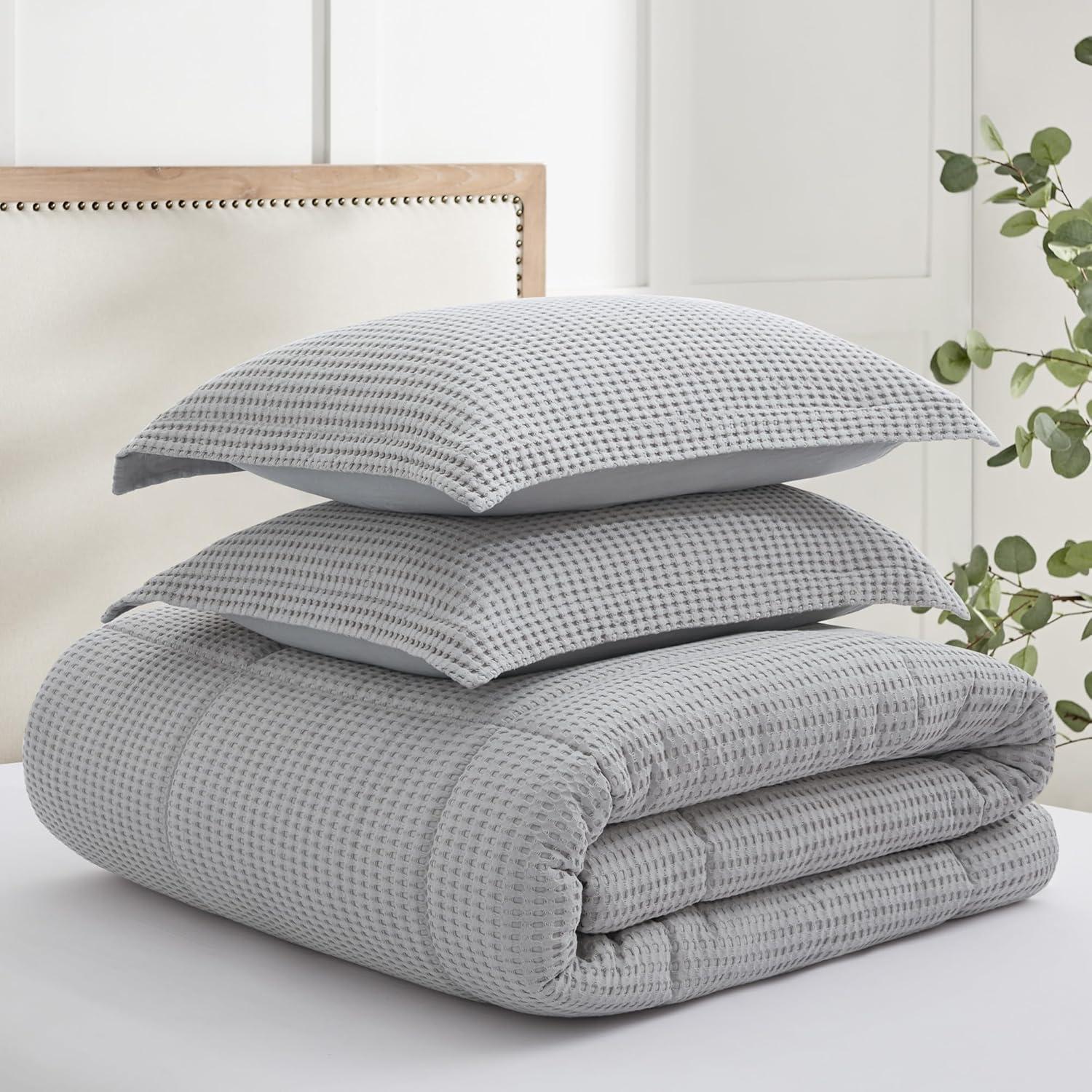 Mills Waffle Grey Pewter Full/Queen Comforter Set - Levtex Home
