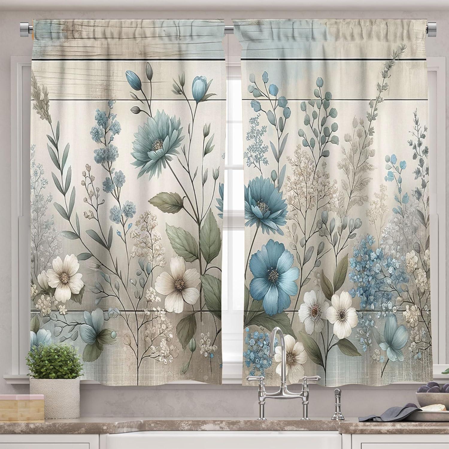 Floral Tailored 55'' W Kitchen Curtain