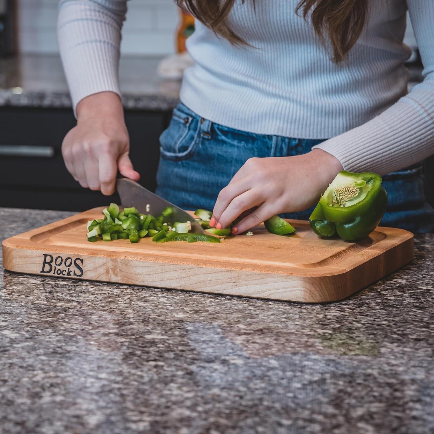 John Boos Block Prestige Edge Grain Maple Wood Reversible Cutting Board with Fluid Channel