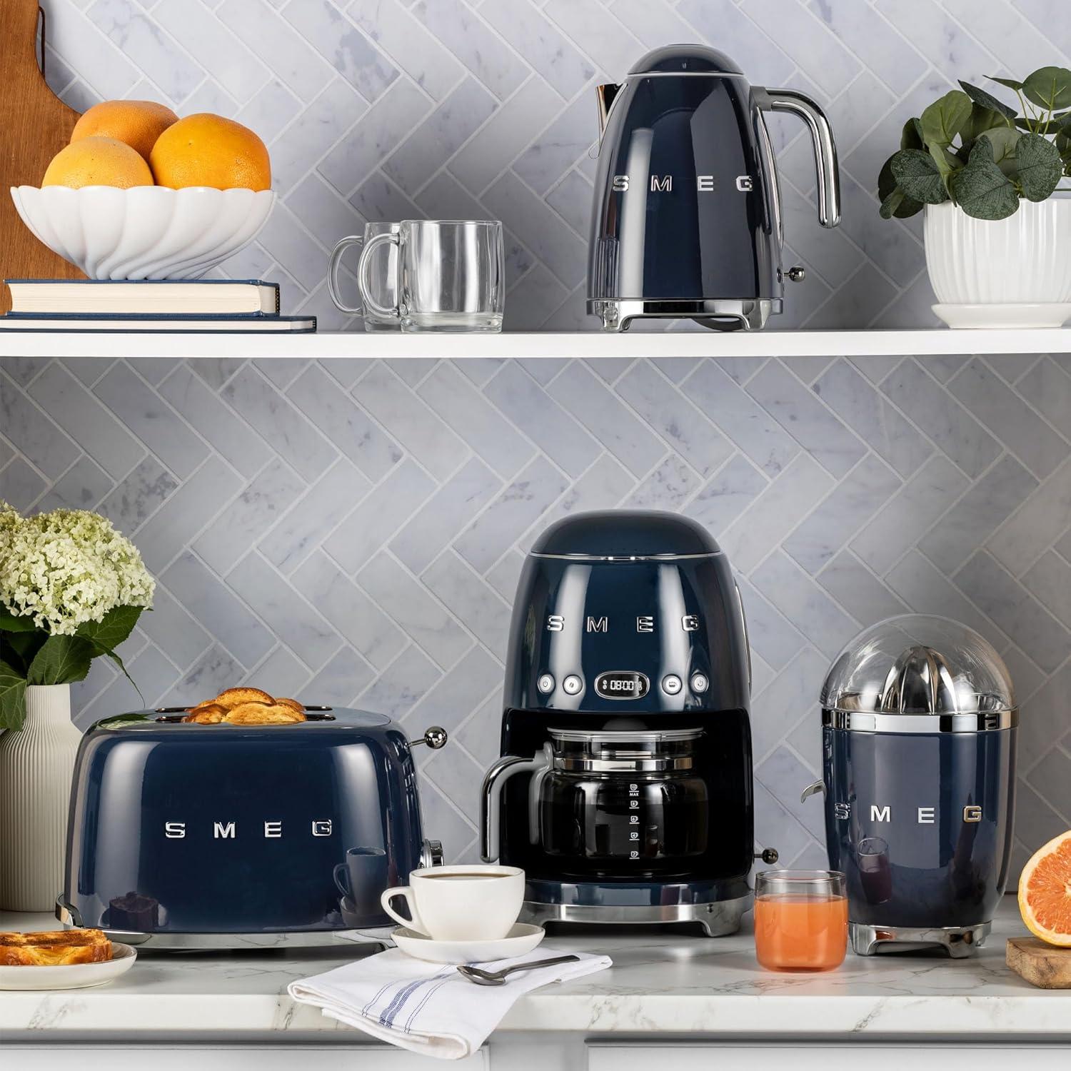 Navy Stainless Steel Retro 2-Slice Toaster with Crumb Tray