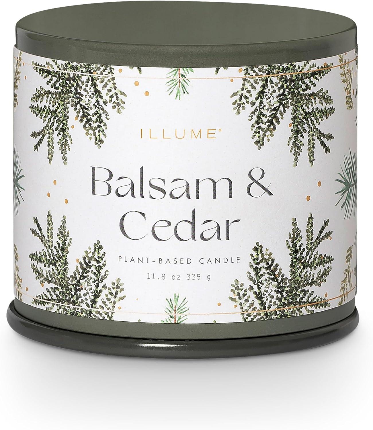 ILLUME Noble Holiday Balsam & Cedar Large Crackle Glass Candle