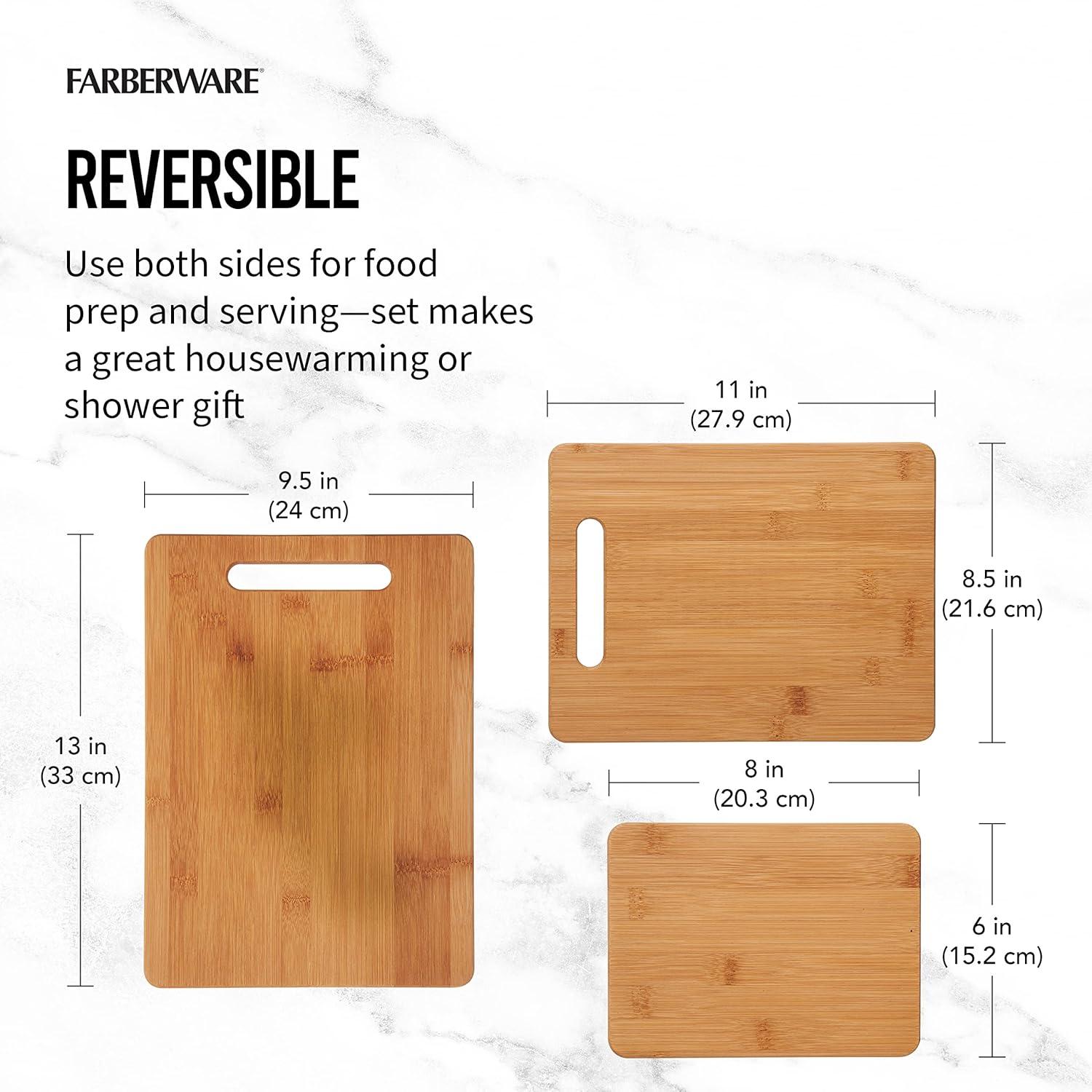 Farberware 3-piece Bamboo Cutting Board Set, 6x8-inch, 8.5X11-inch and a 9.5x13-inch