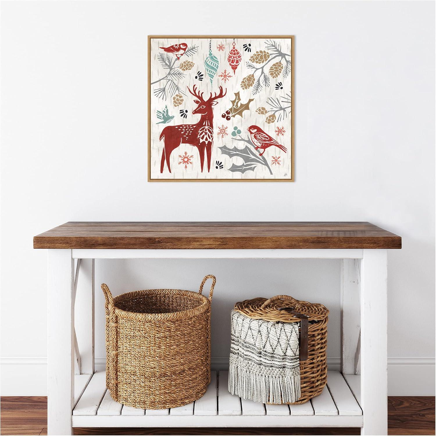 Amanti Art Woodcut Christmas III by Daphne Brissonnet Canvas Wall Art Print Framed 22 x 22-in.