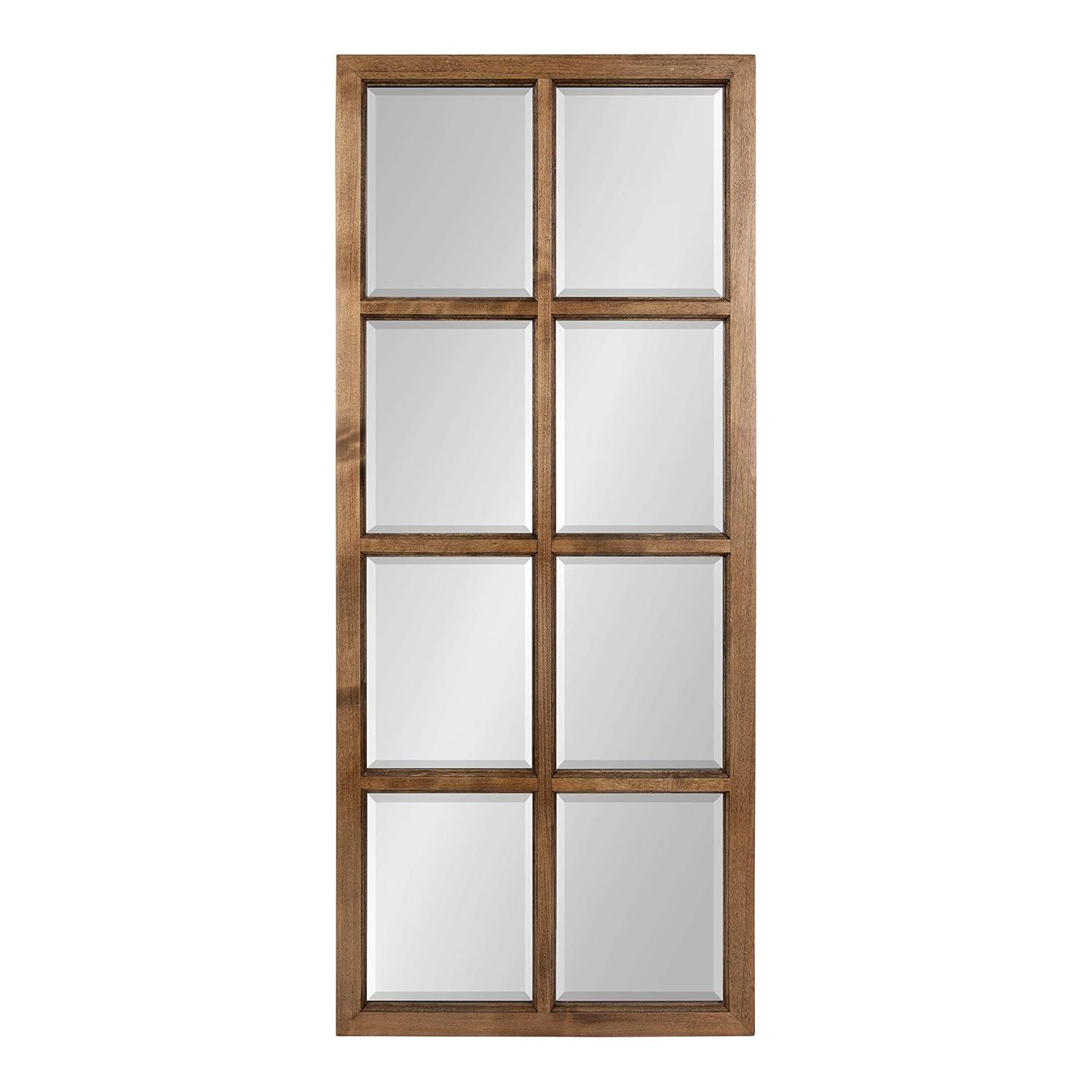 18" x 42" Hogan Windowpane Wall Mirror Natural: Beveled, Rustic Finish, Wood Frame - Kate & Laurel All Things Decor