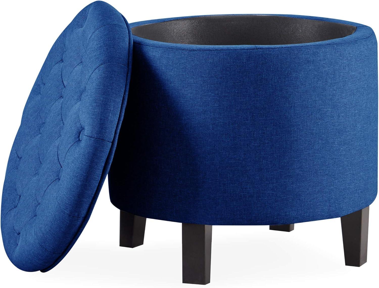 Lexington Modern Blue Velvet Tufted Round Storage Ottoman