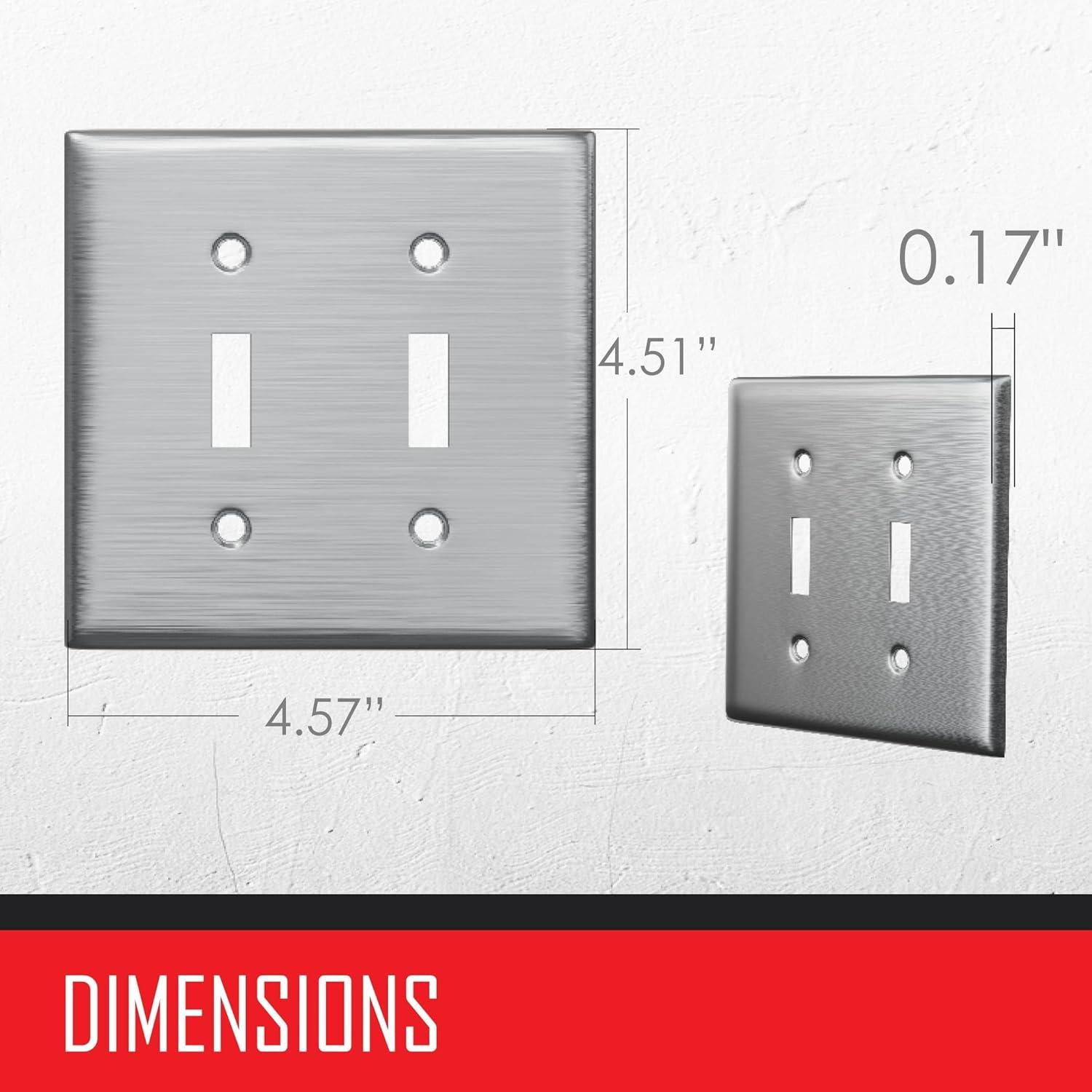 TayMac WSS-TT 2-Gang Stainless Steel Standard 2-Toggle Metal Wall Plate, Outlet Cover Wall Plate with Screws, Light Switch Cover Plate for 2 Devices