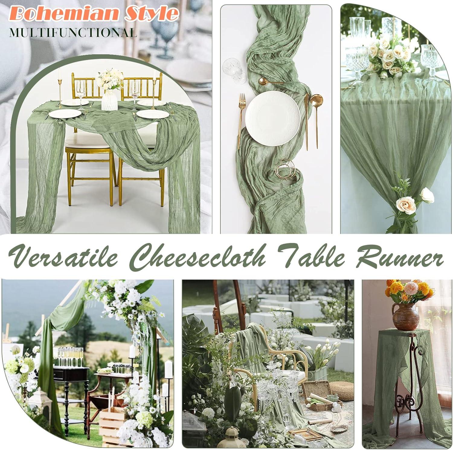Mint Green Cheesecloth Table Runner 6 Pack 35" Boho Gauze Runner 120 inches Long Tablecloth Runner Rustic Sheer Fabric Bulk for Baby Shower Wedding Bridal Birthday Party Table Decorations