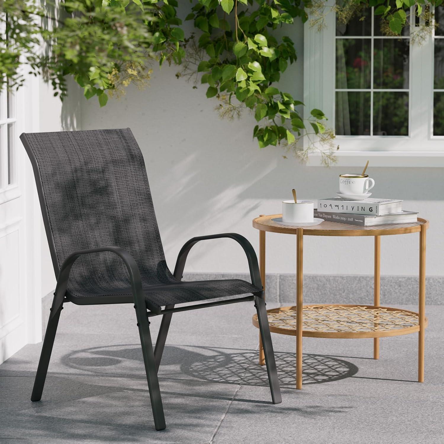 Vitarpatio Outdoor Patio Dining Chairs Set of 6, Stackable Patio Chairs Metal Outdoor Chair High Back Textilene Armchairs