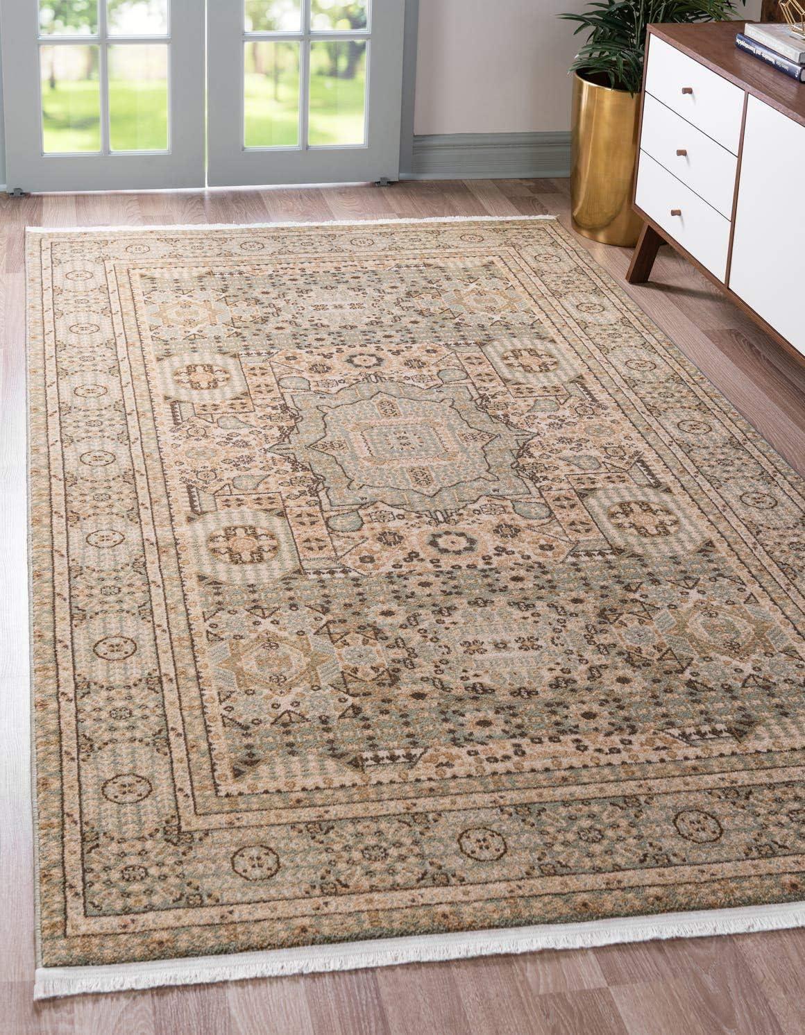 Light Green and Brown Rectangular Synthetic Area Rug 9' x 12'