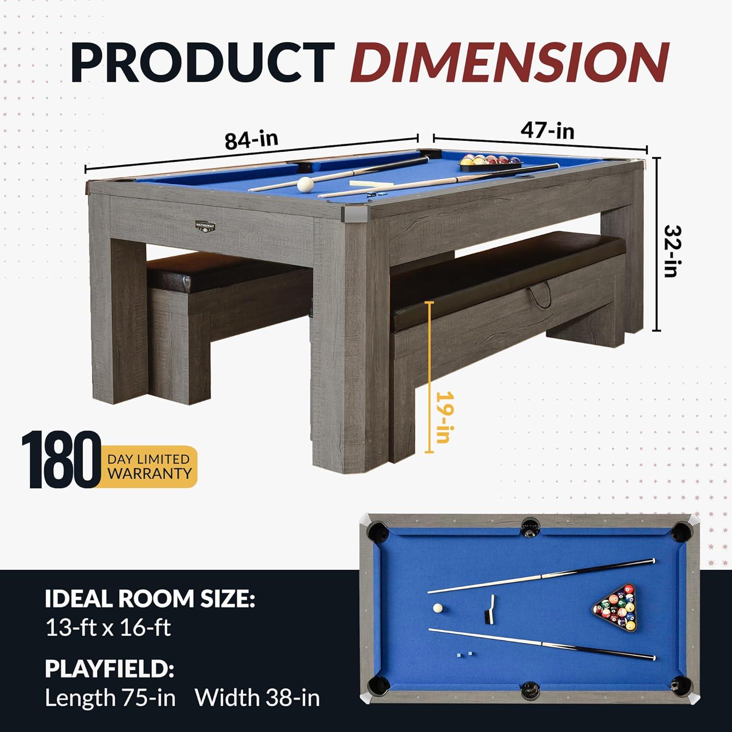 Hathaway Games Hathaway Newport Stylish 7 Ft Multi Game Pool Table Combo with Dining Top and Ping Pong – Includes Benches for Home Storage and Accessories