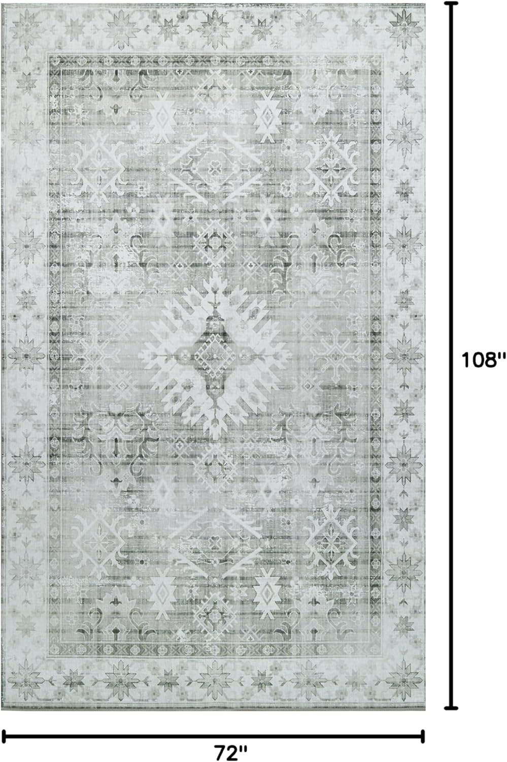 ABYNOW 6x9 Area Rug – Machine Washable, Soft Modern Abstract Carpet for Living Room & Bedroom with Non-Slip Backing, Grey