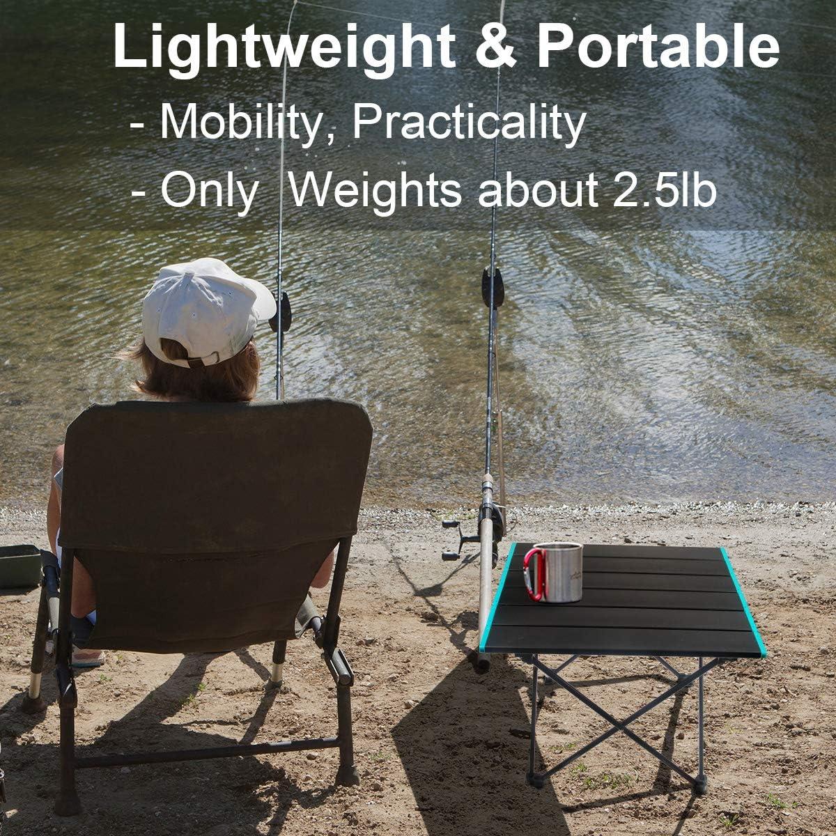 Camping Table Portable Folding Camping Side Tables Aluminum Table Top with Carrying Bag, Waterproof Fold Up Lightweight Table for Picnic Camp Beach Outdoor BBQ Cooking, Travel Beach Tables Black