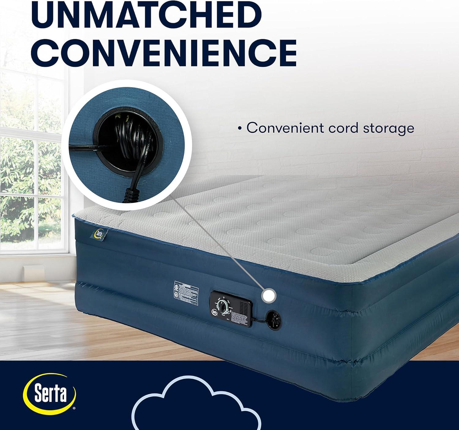 Queen Blue and Gray Raised Air Mattress with Built-in Pump