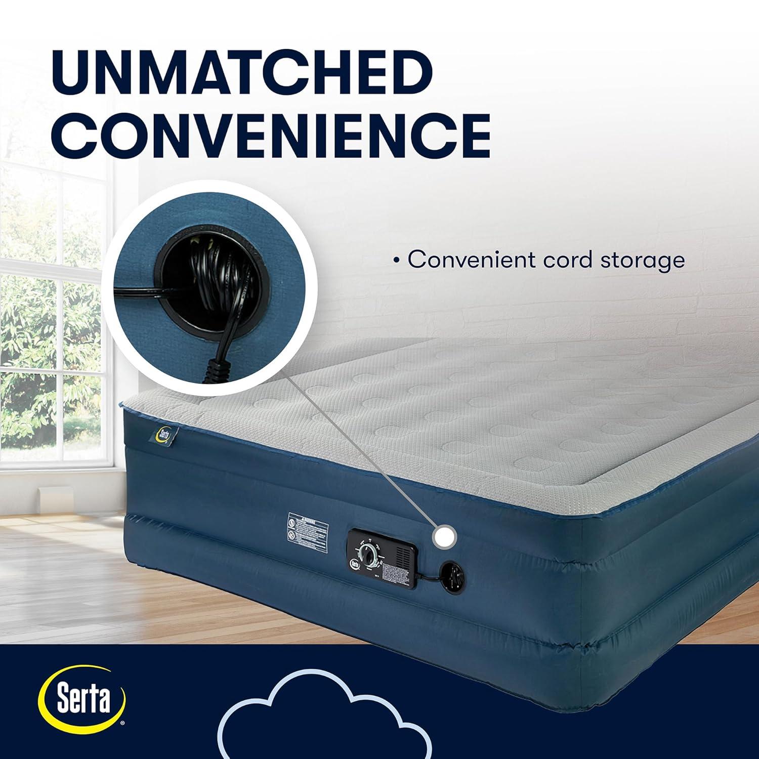 Queen Blue and Gray Raised Air Mattress with Built-in Pump