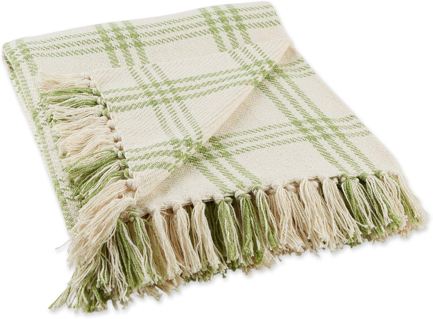 Contemporary Home Living Green and White Plaid Rectangular Cotton Decorative Throw 50" x 60"