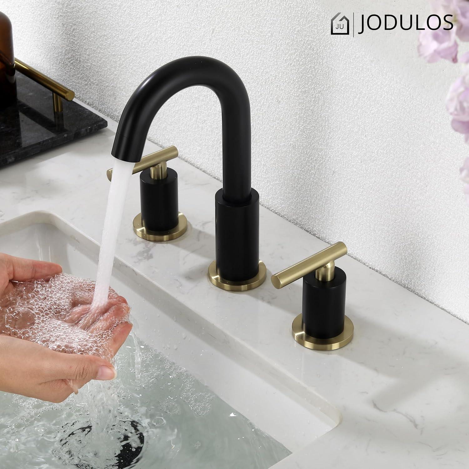 8-Inch Widespread Black and Gold Stainless Steel Bathroom Faucet