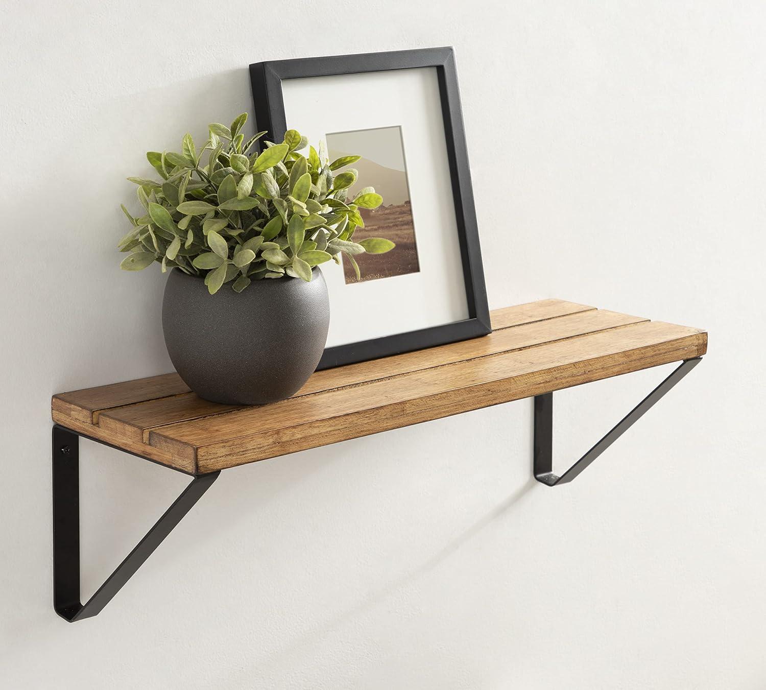 Kate and Laurel Samuels Rectangle Wood Floating Shelf, 24x8x8, Rustic Brown