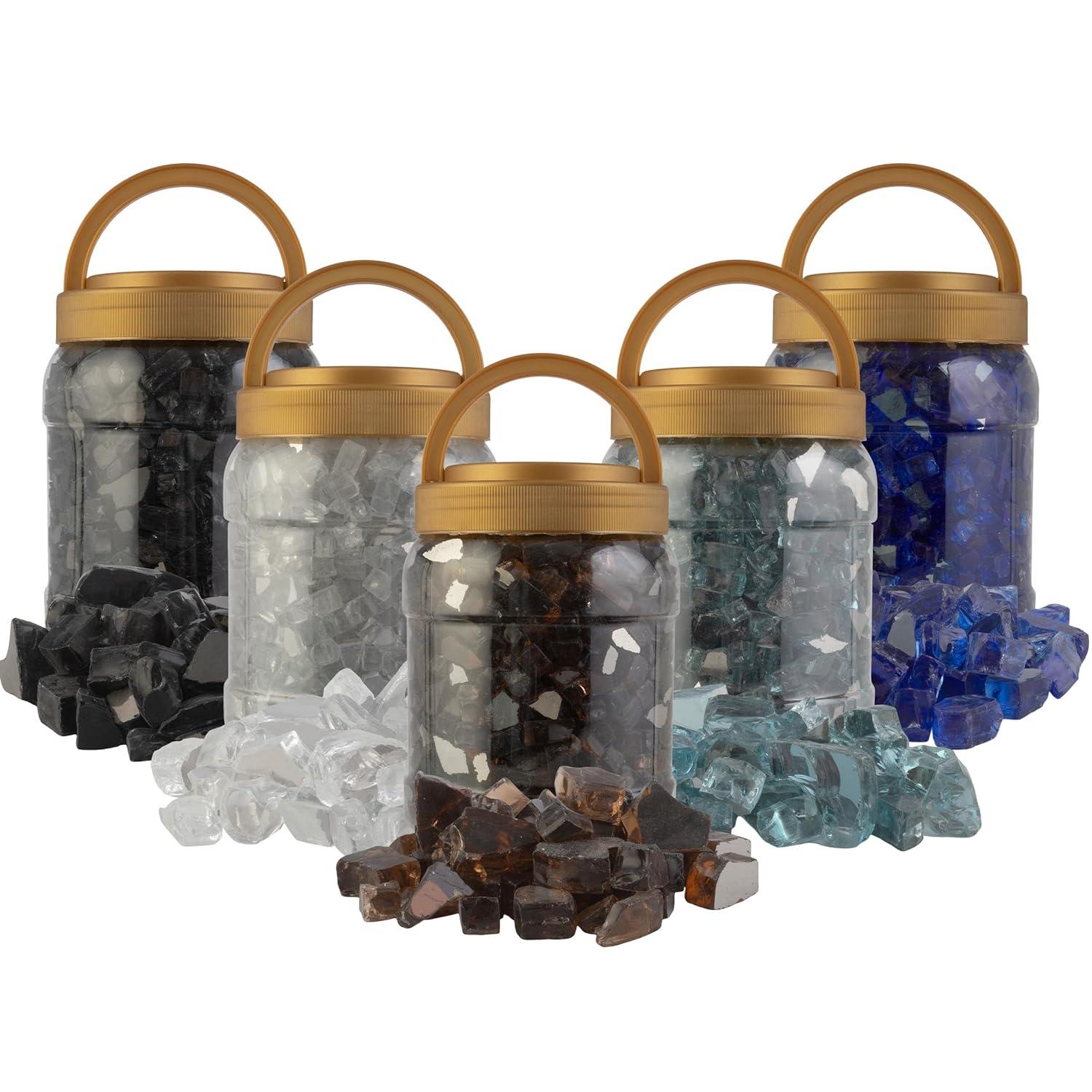 10lbs Fire Pit Glass - 1/2-Inch Crushed Glass Rocks for Fireplaces, Landscape, Aquariums, or Vases