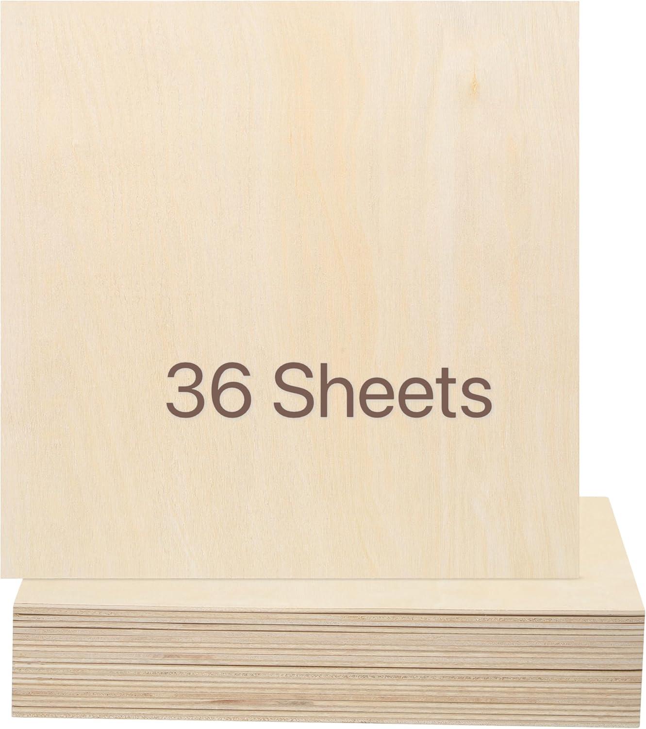 Baltic Birch Plywood - 1/8 Inch Thickness - 11.8" x 11.8" Square Wood Sheets for Laser Cutting, CNC Cutting and Crafts - Pack of 36