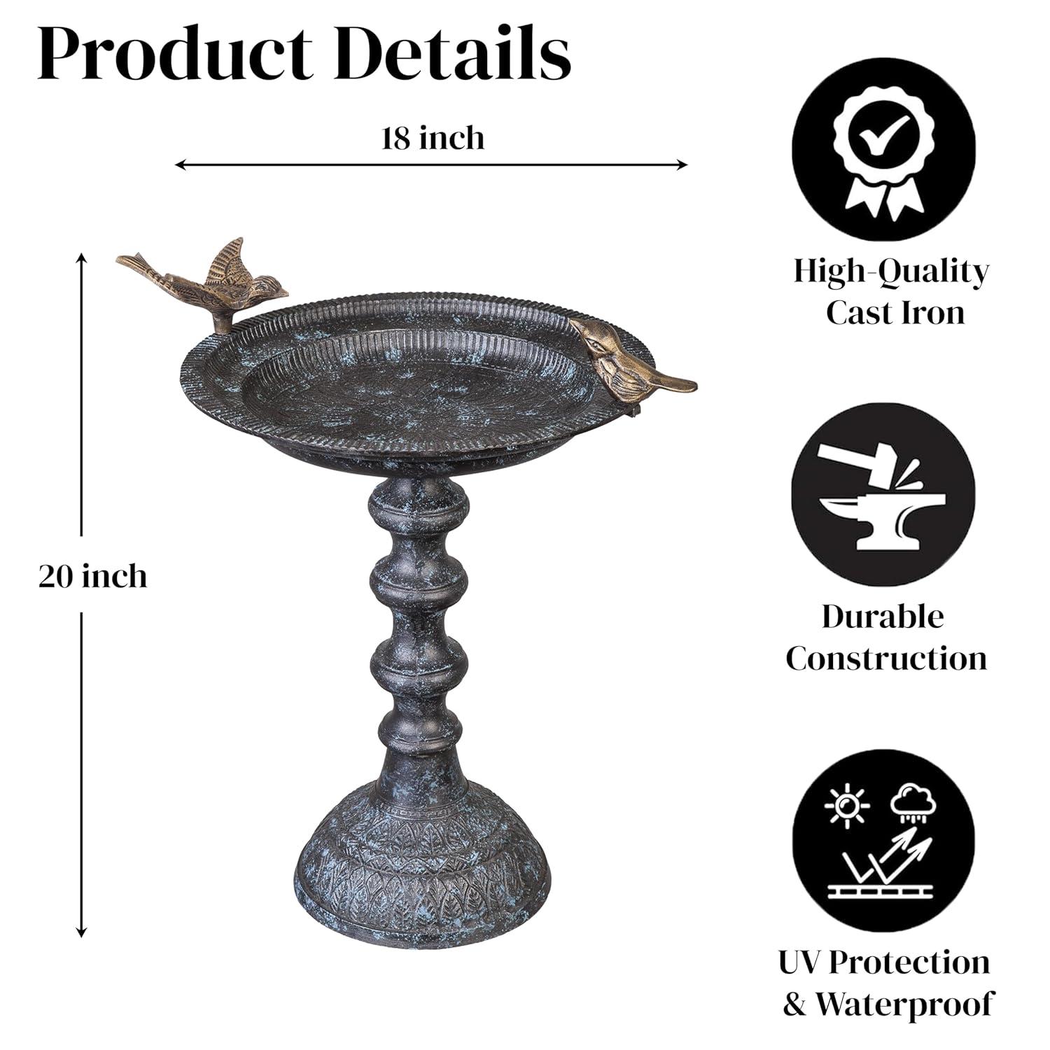 Evergreen Hummingbird Bird Baths for Outdoors Heavy Duty | Metal Bird Bath Bowl with Stand | Ground Standing Bird Bath and Feeder for Garden Yard Deck