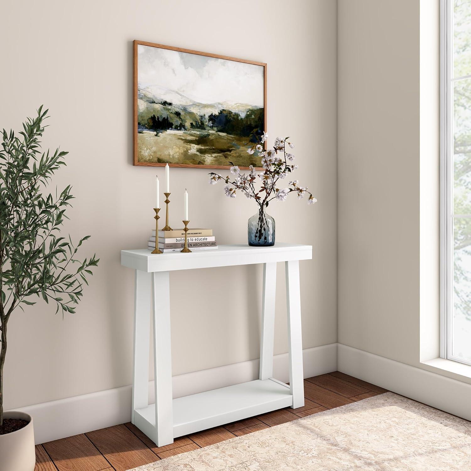 Plank+Beam 46" Solid Wood Console Table with Storage, Sofa Table with Shelf, Narrow Entryway Table for Hallway, White