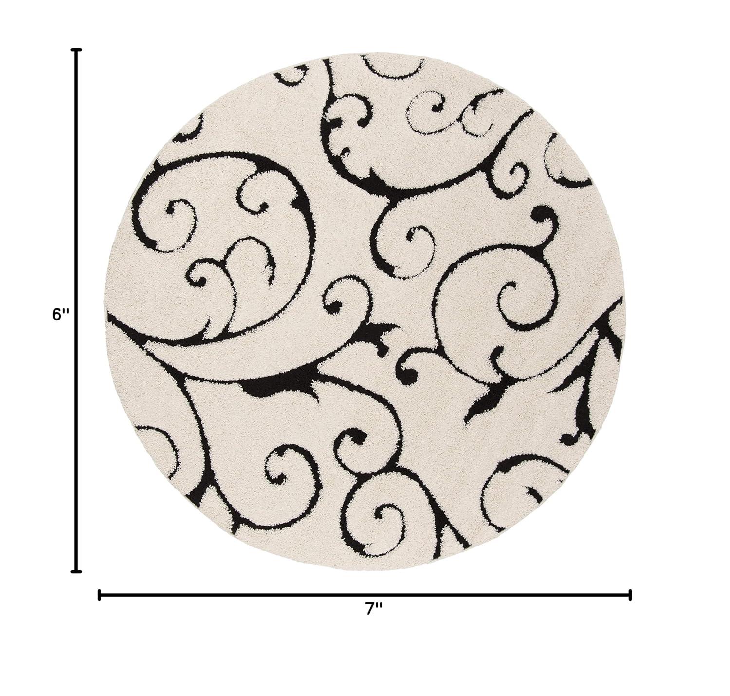 Florida Shag SG455 Power Loomed Indoor Area Rug - Ivory/Black - 6'7" round - Safavieh.