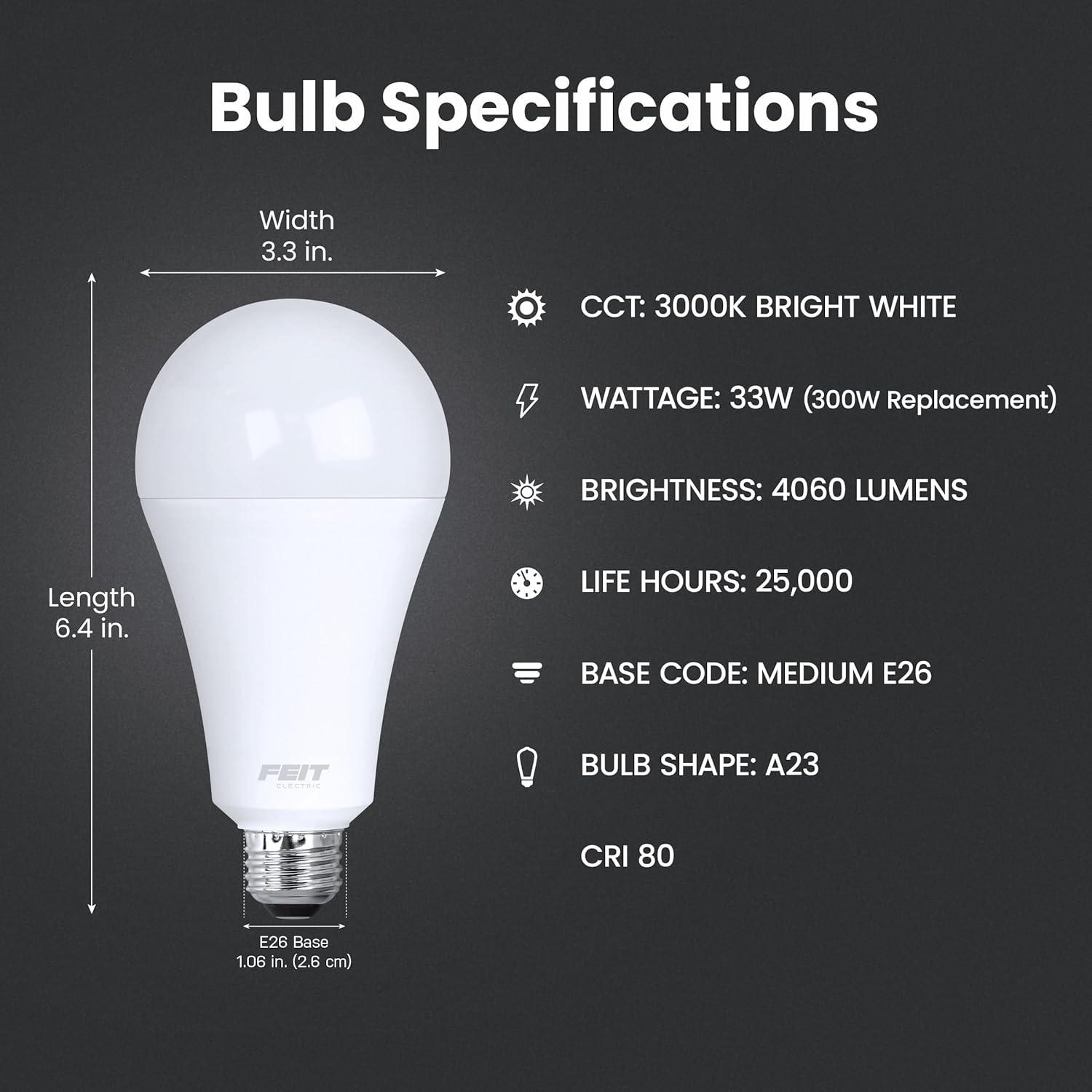 1PC Feit Electric Feit Electric OM300/830/LED A21 E26 LED Bulb, Warm White
