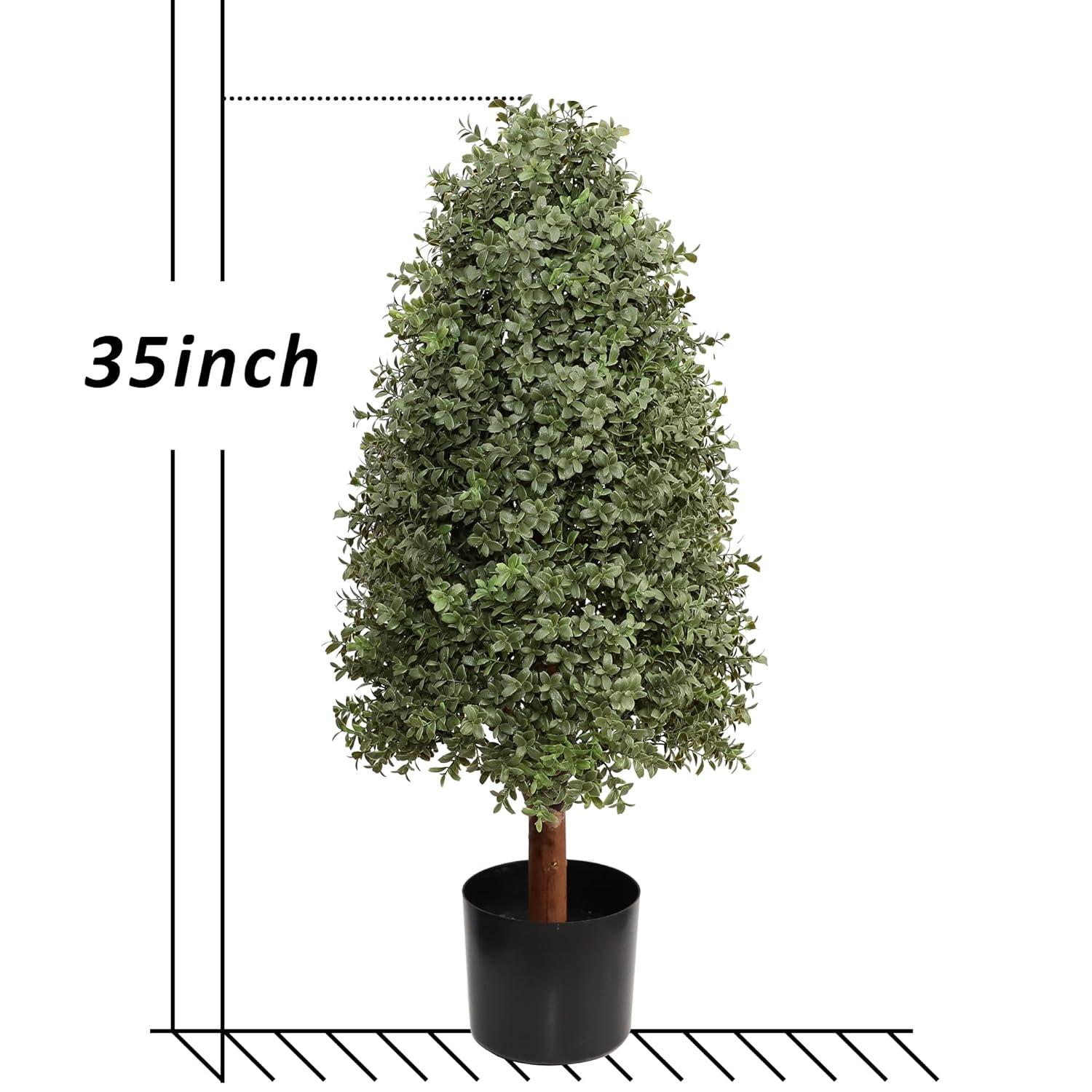 3ft Artificial Topiary Trees Set of 2, Faux Boxwood Tree for Outdoor Decor, Topiaries Plants Artificial Outdoors for Front Door Patio Garden C38