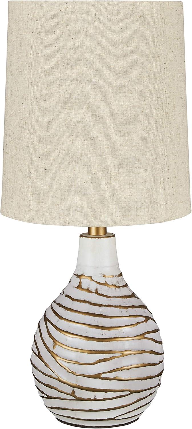 Aleela Table Lamp White/Gold - Signature Design by Ashley: Metallic Antiqued Finish, Drum Shade, 22.25" Height