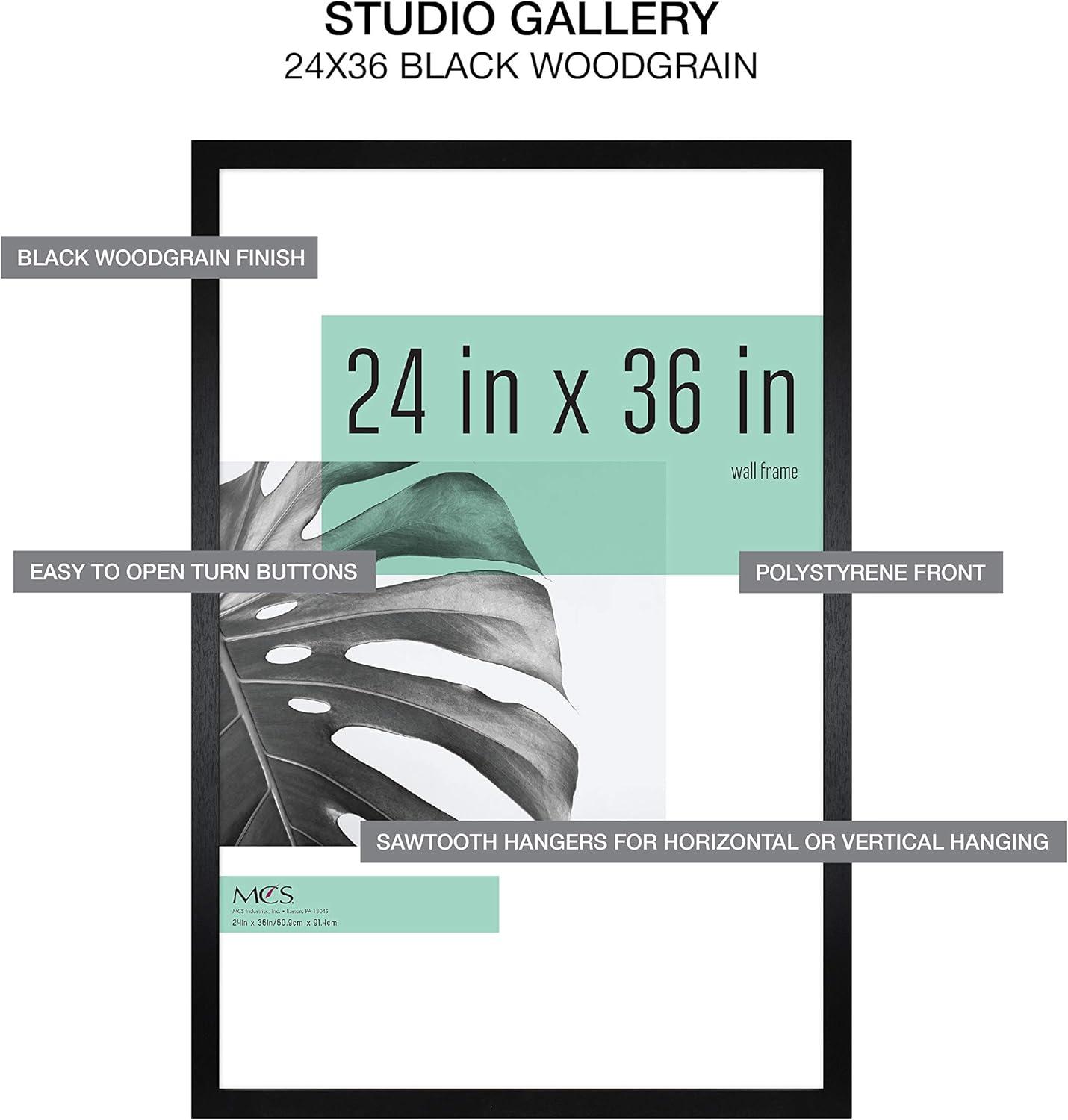 Modern Black Woodgrain MDF 24x36 Wall Frame