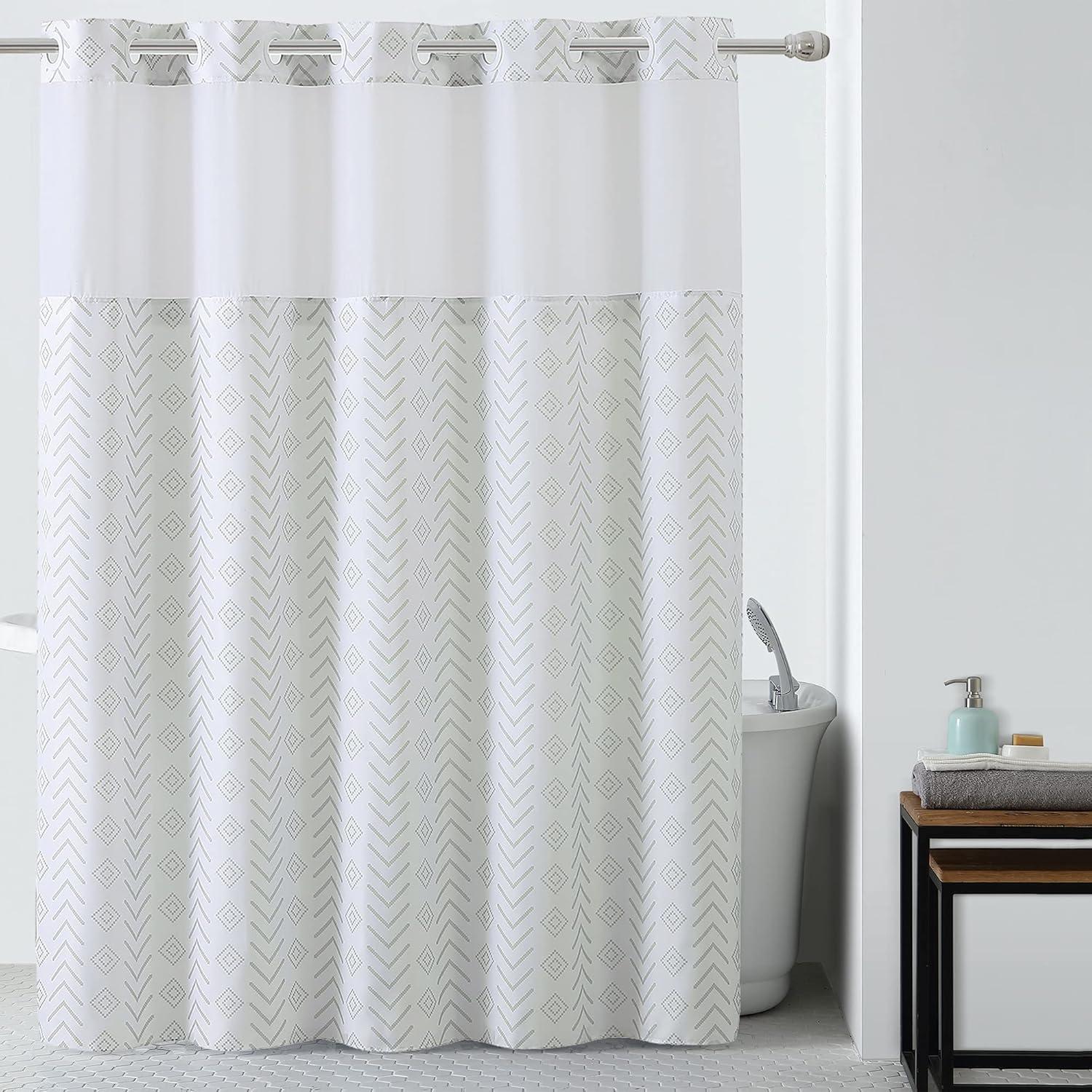 Hookless Light-Filtering Fabric Shower Curtain with Liner