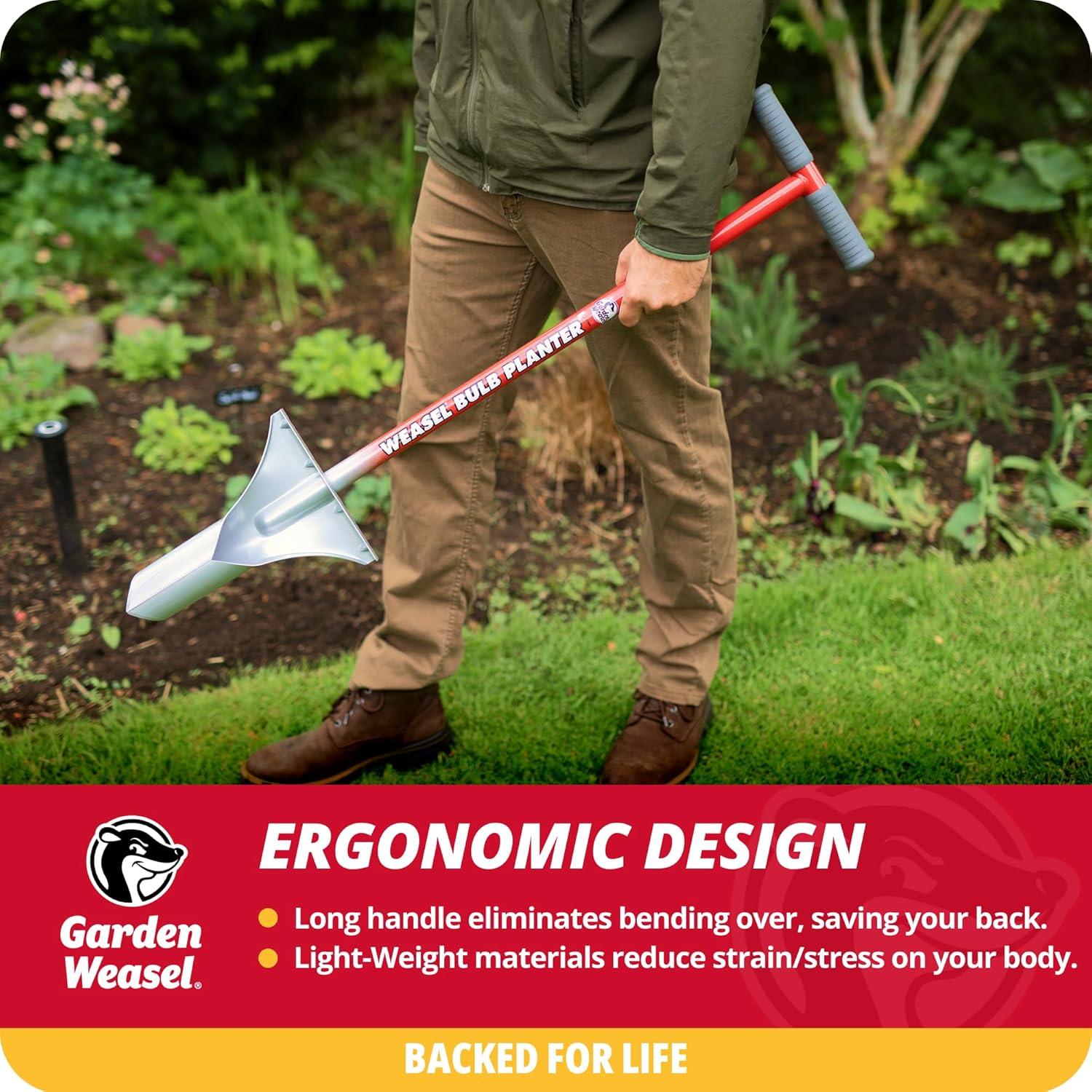 Red and Silver Carbon Steel Long Handle Bulb Planter