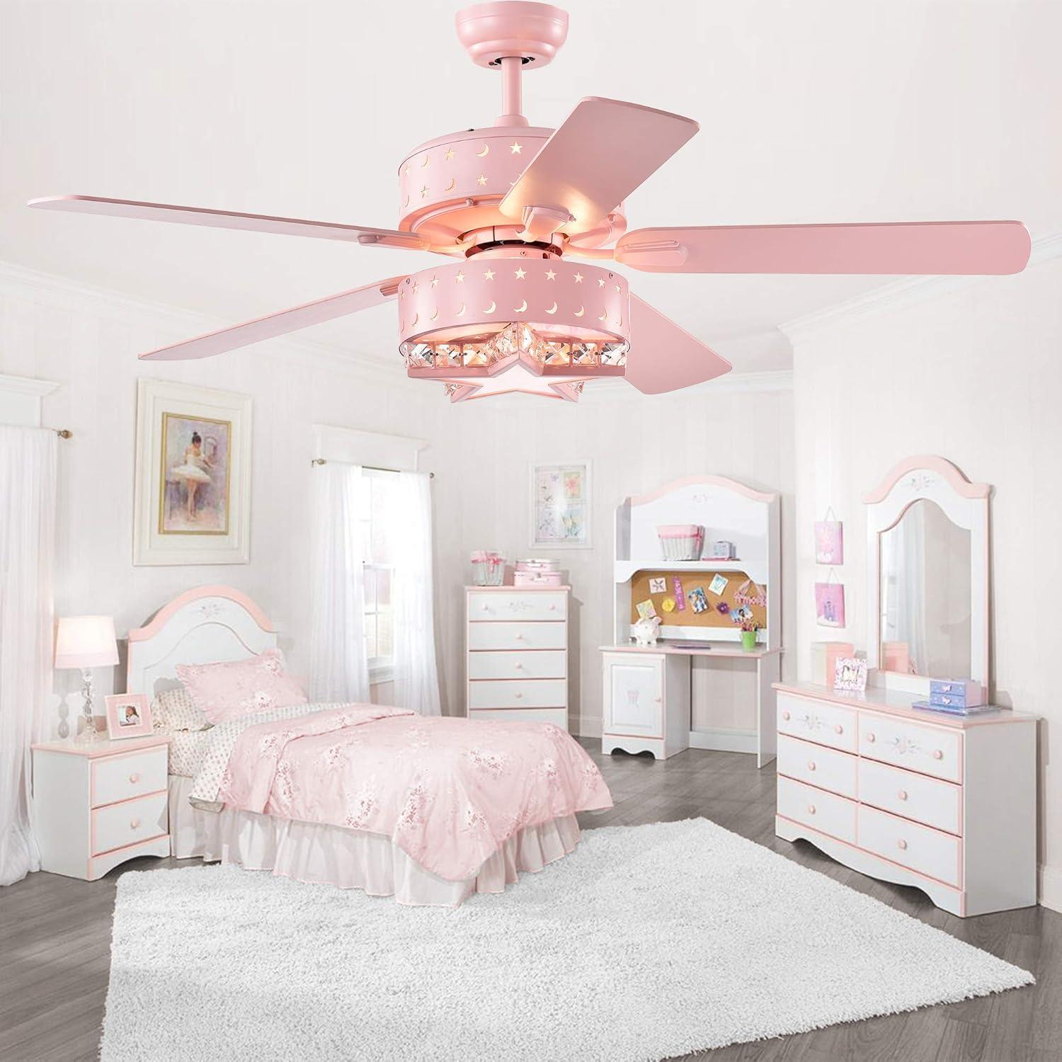 Funder 52-inch Pink Star & Crescent Childrens Room Lighted Ceiling Fan Remote Controlled