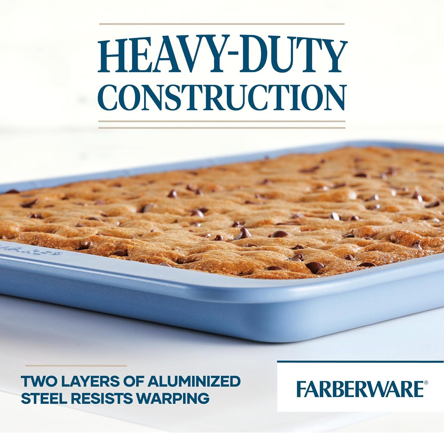 Farberware Easy Solutions Nonstick Bakeware Cookie Pan Baking Sheet, 10 Inch X 15 Inch, Blue