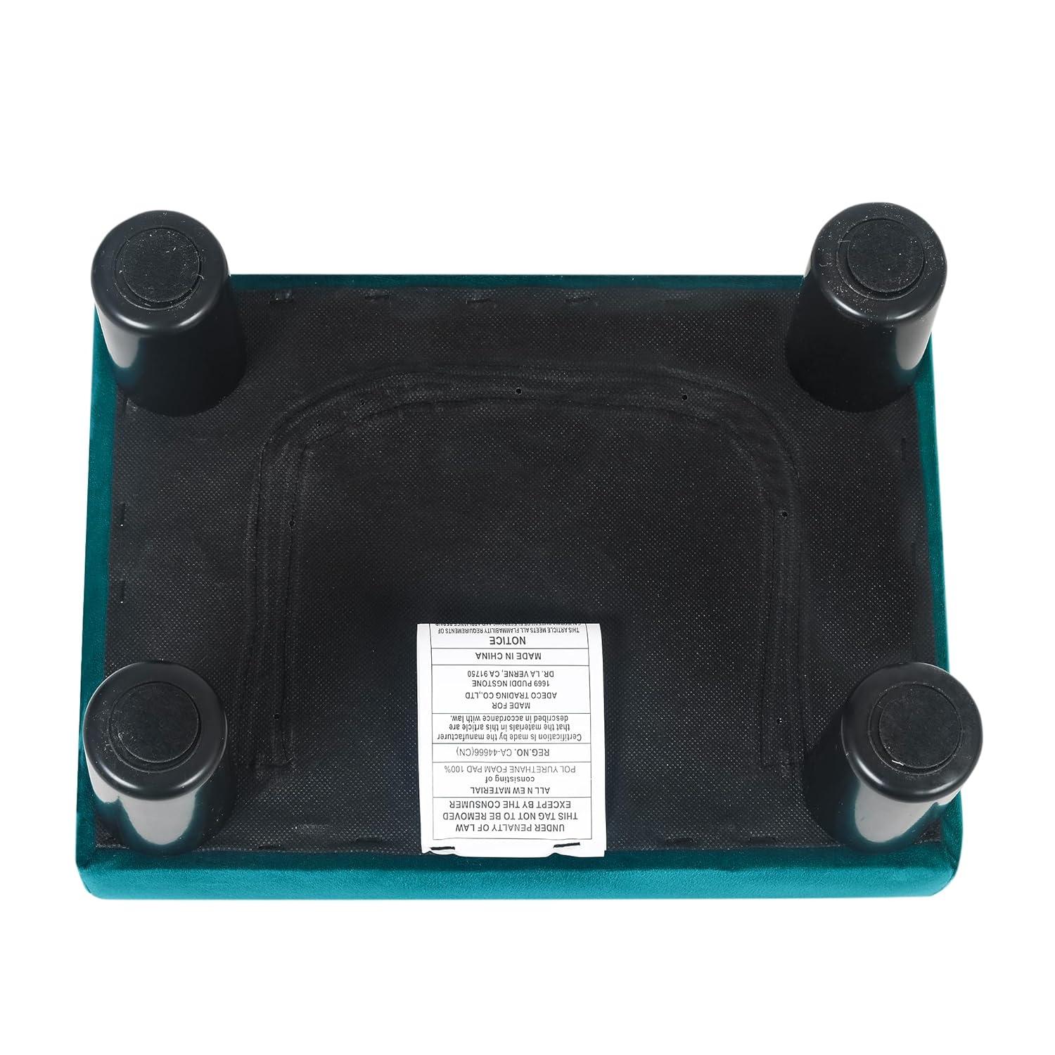 Adeco 14.5" Velvet Small Footstool Ottoman for Footrest, Modern Rectangle Step Stool Extra Seating with Non-Skid Plastic Legs for Living Room, Couch, Entryway, Green and Blue