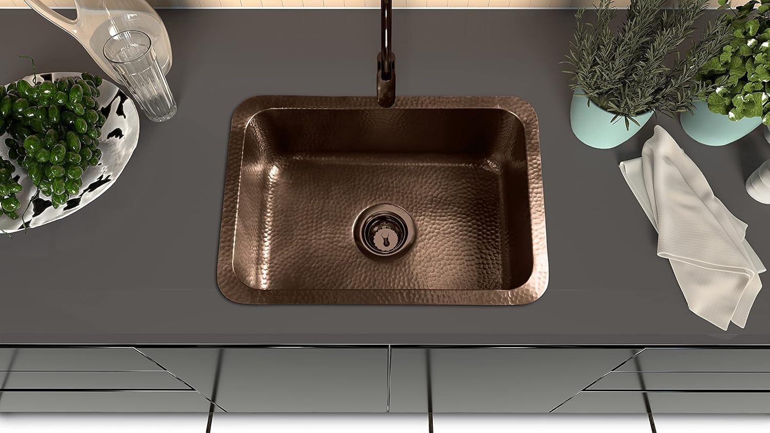 Pure Copper Hand Hammered Milan Dual Mount Single Bowl Kitchen Sink 21"