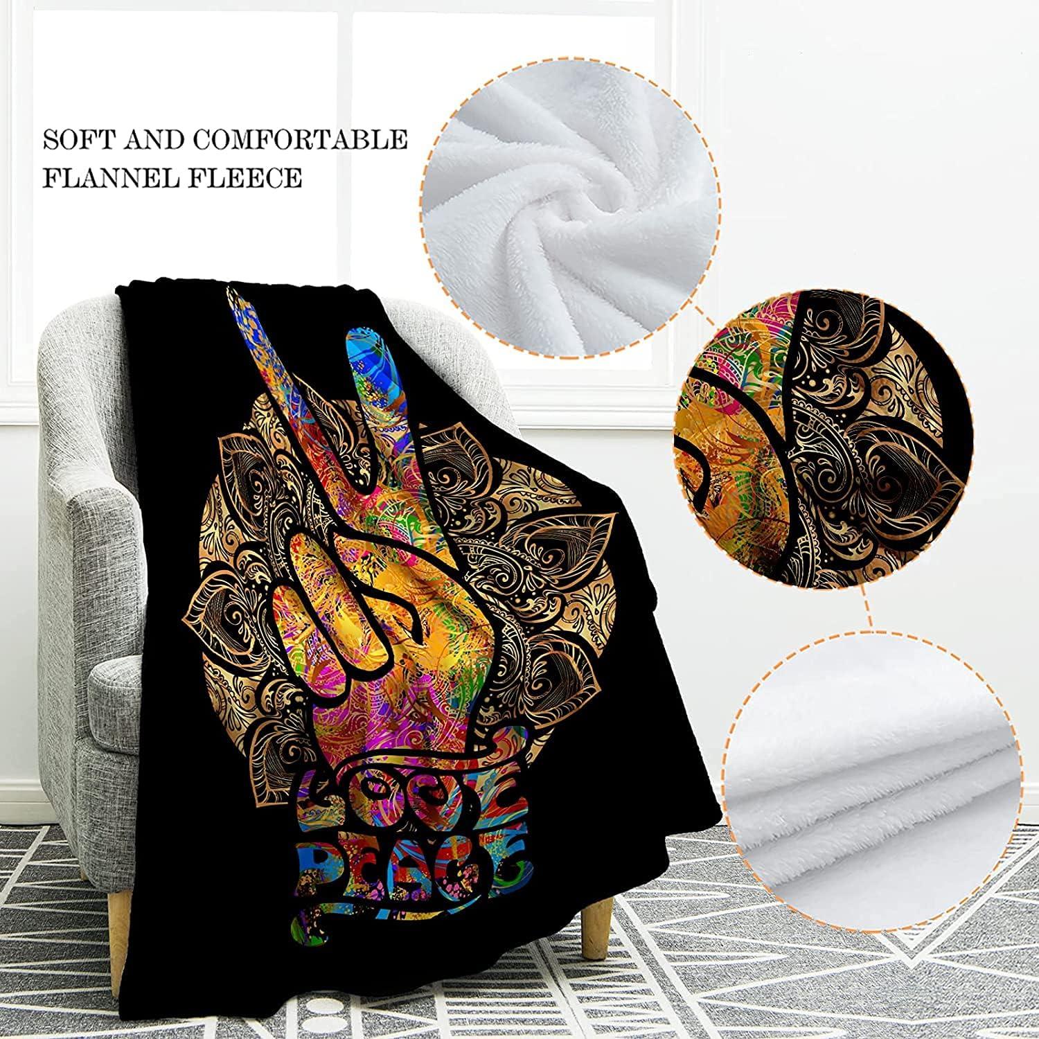 Peace Sign Blanket Hippie Gifts for Dad Women Kids Girls Birthday Father's Day Home Bedroom Living Room Decor Soft Cozy Lightweight Plush Throw Blankets Black 50"x60"
