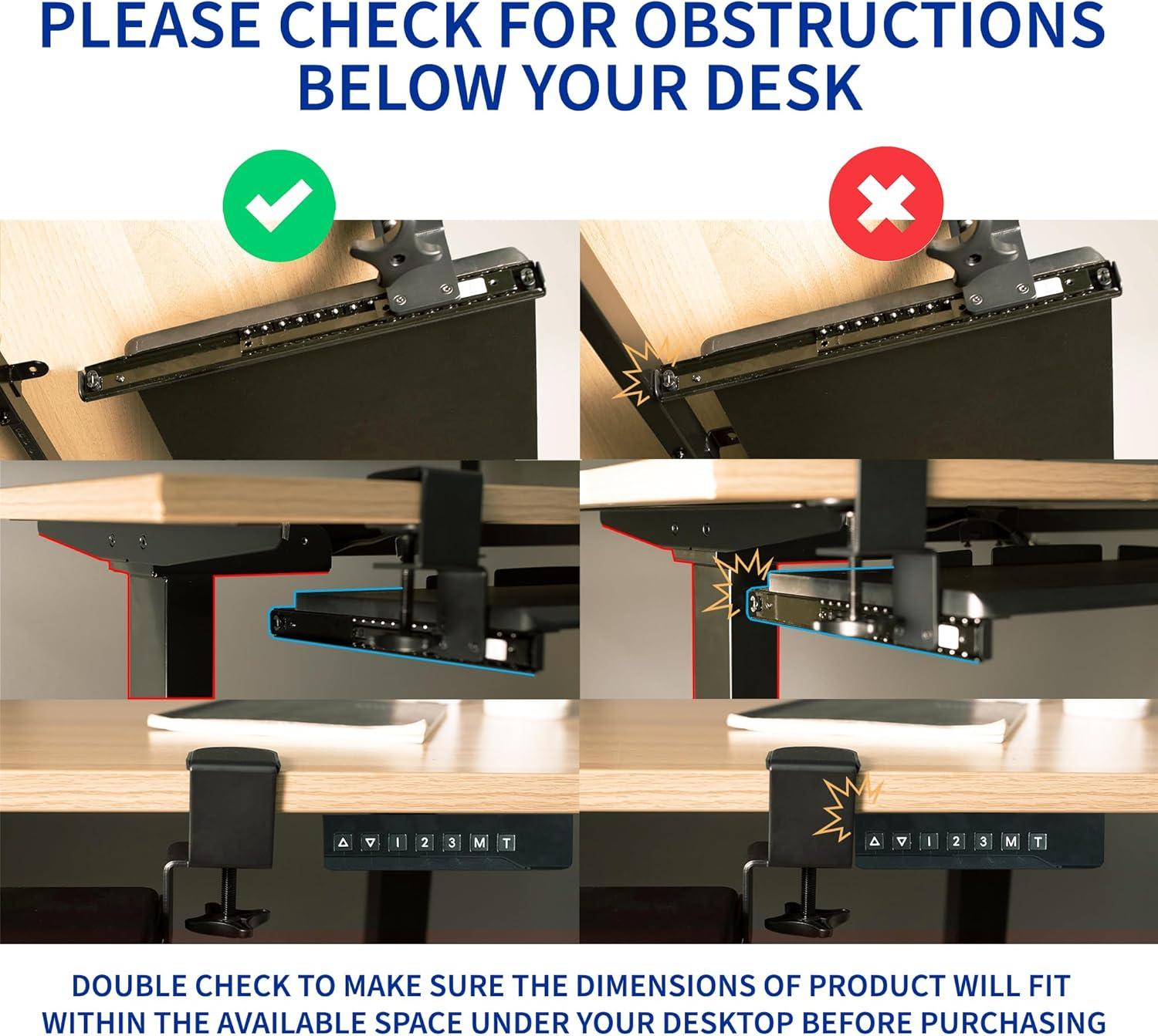 Black Adjustable Under Desk Keyboard Tray with Sliding Drawer