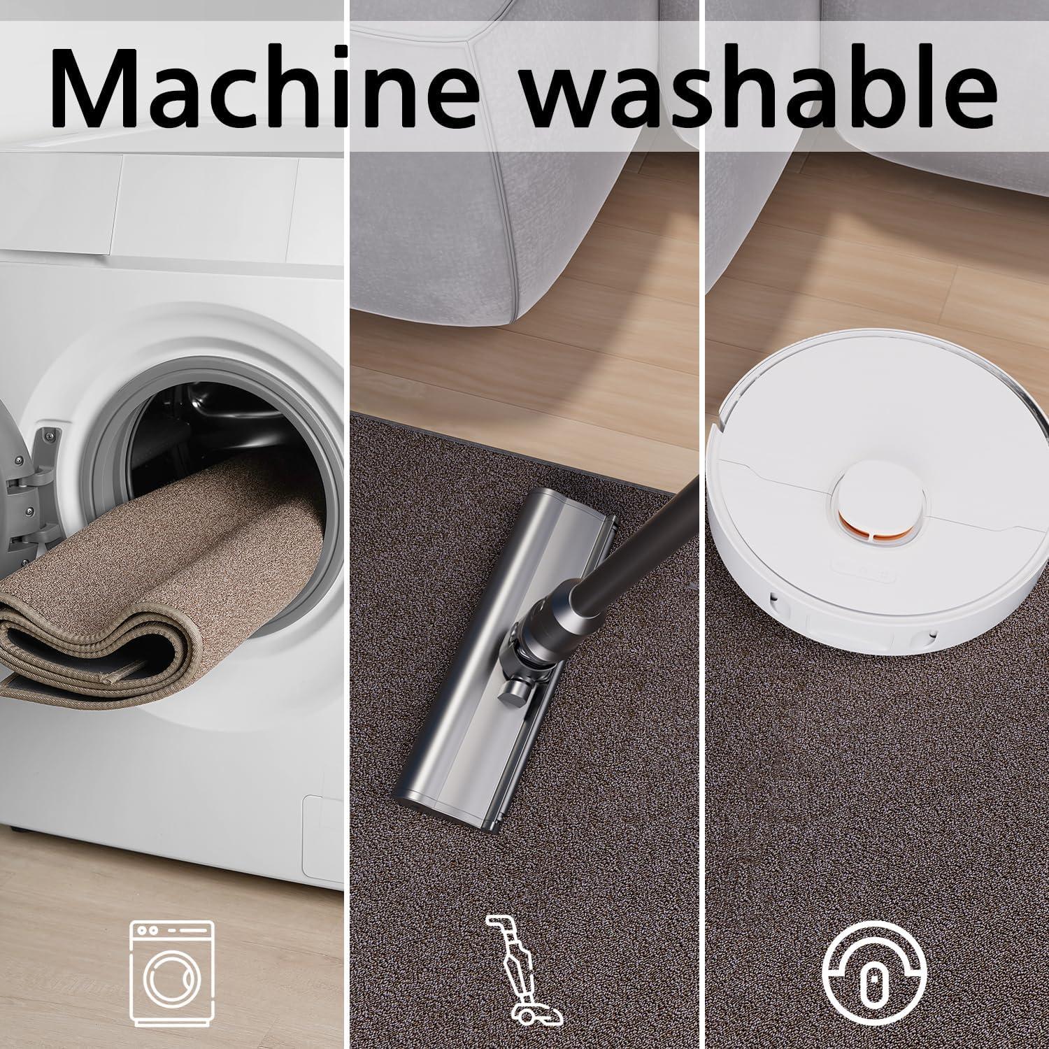 Kitchen Mat Set of 2 PCS, Cushioned Non Slip Rugs for Kitchen Floor, Absorbent Runner Comfort Standing Mats Washable for Kitchen, Office, Home (Brown, 17.3"x47"+17.3"x30")