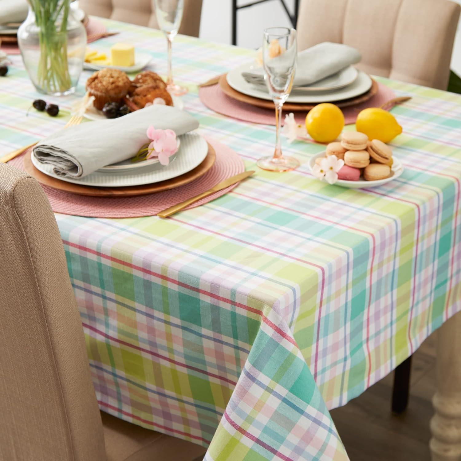 Spring Plaid Cotton Rectangular Tablecloth 60x84 Inch