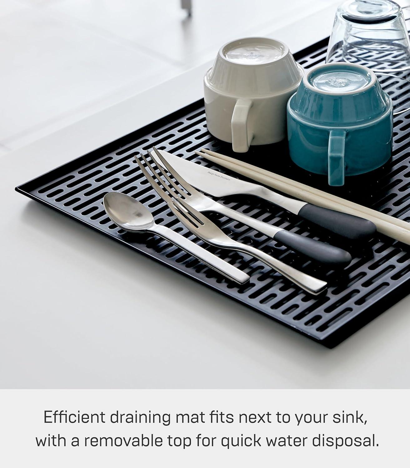 Yamazaki Home Sink-Side Draining Mat - Kitchen Dish Rack Tray Drainer, Plastic