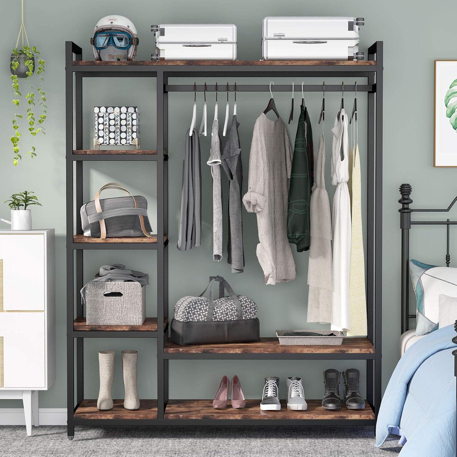 Tribesigns Free-standing Closet Organizer Garment Rack with 6 Storage Shelves and Hanging Bar