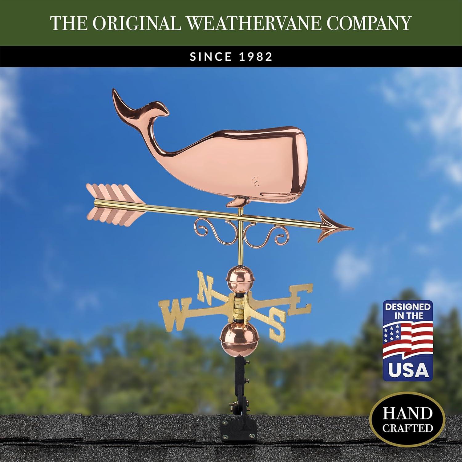 Save the Whales Pure Copper Weathervane- Good Directions: Outdoor Decorative Sculpture, 40" Max Height