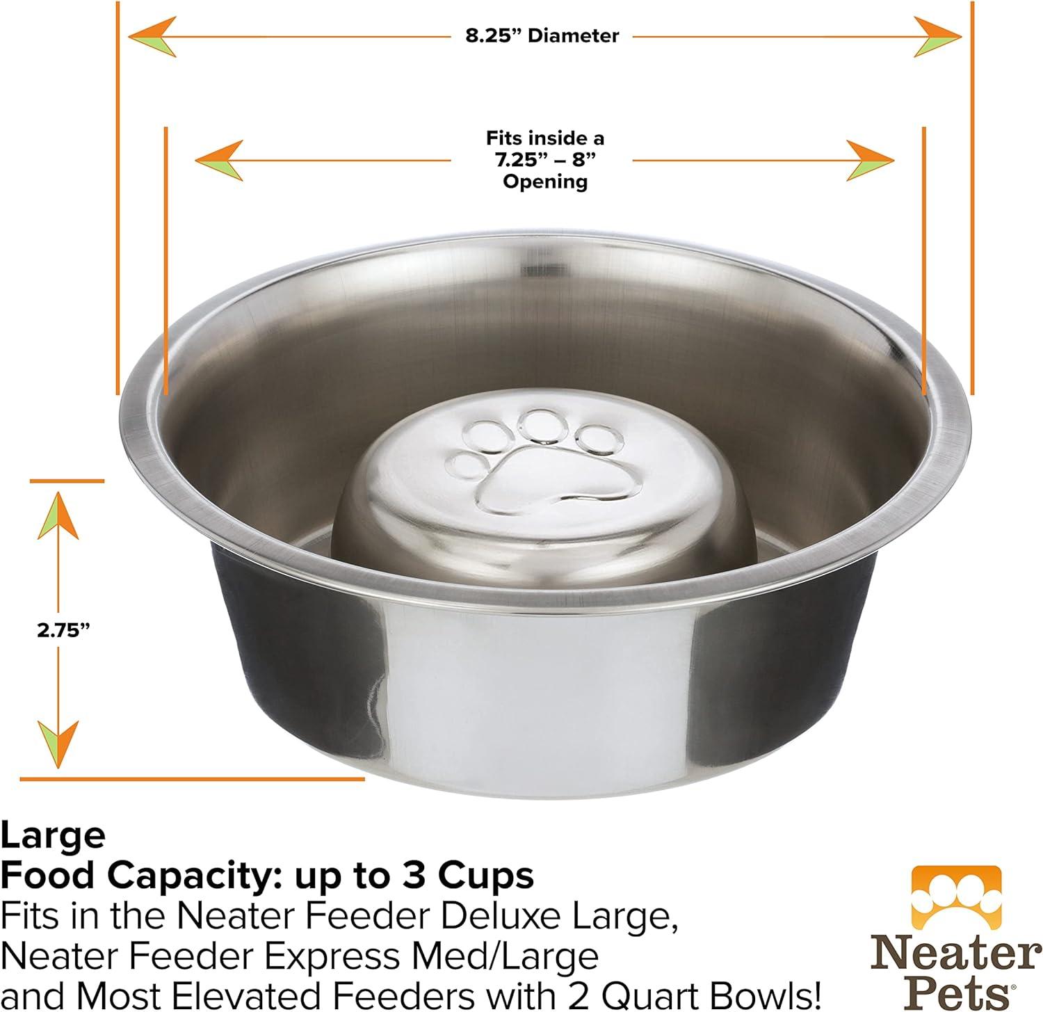 Neater Pets Stainless Steel Slow Feed Bowl - Improves Digestion, Stops Obesity, and Slows Down Eating - Fits in Medium Neater Feeder Deluxe and Most Elevated Feeders, 1 Cup