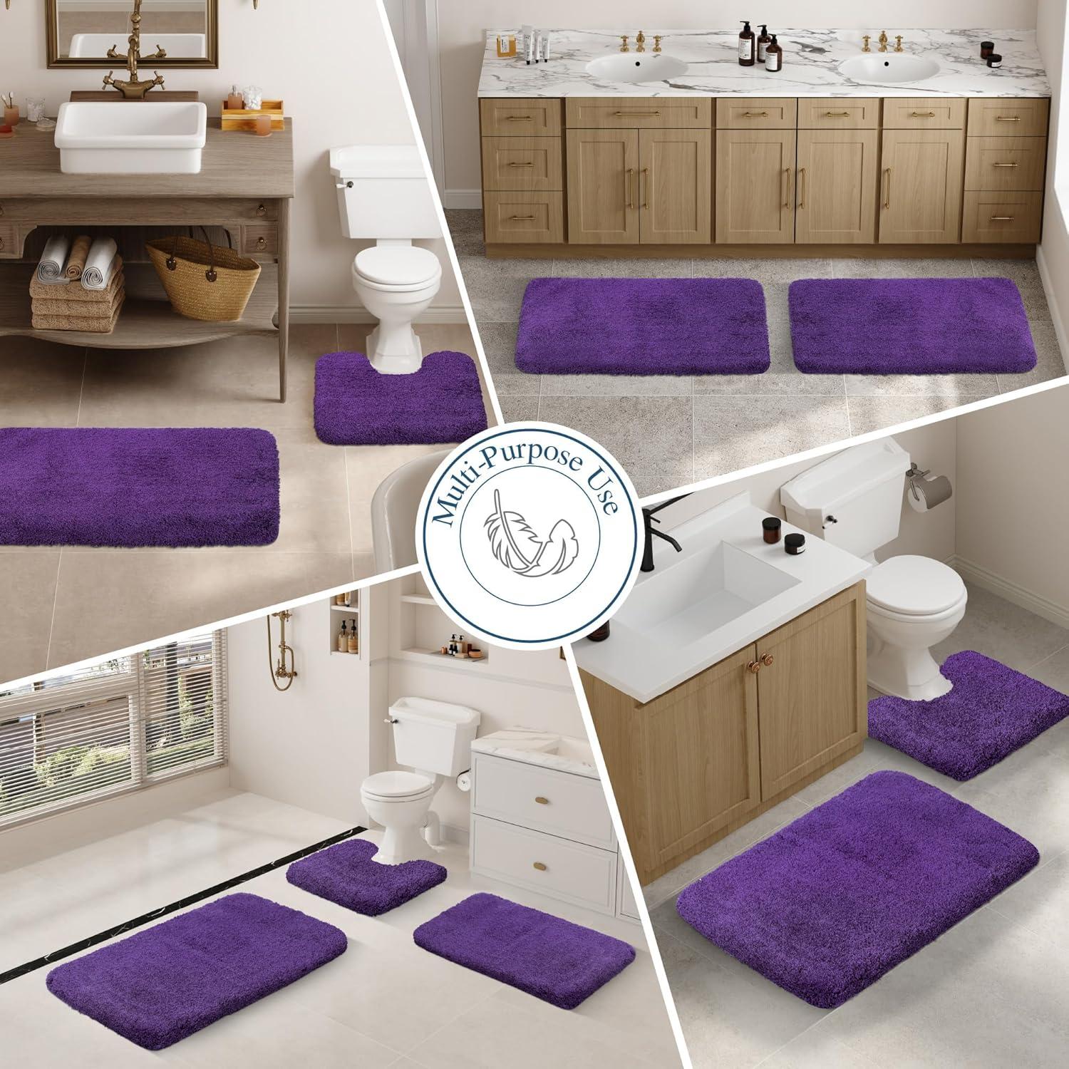 Walensee Shag Bath Rug, Non Slip Bath Mat for Bathroom, 16"x24", Dark Purple, Machine Wash